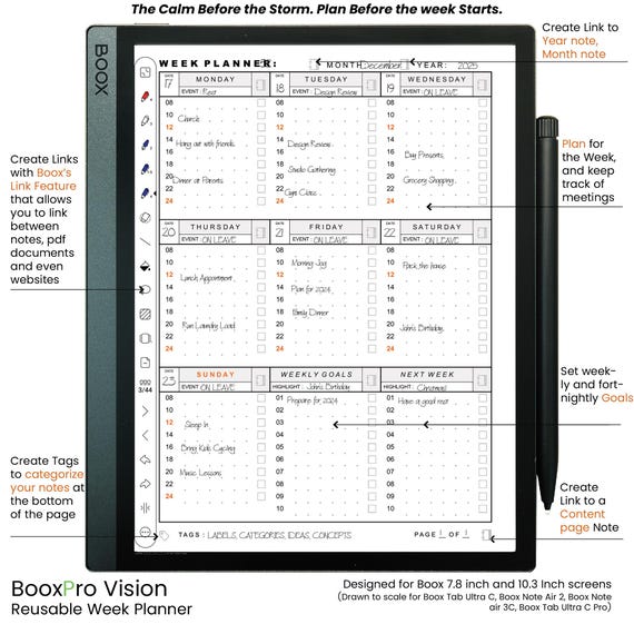 Onyx Boox 2025 Planner Bundle Dynamic PNG Custom Templates for 10.3" and 7.8" E-Ink Screens ( for use in Boox's Notes App), by Studio-Ezee