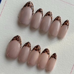 Reusable Leopard Print French Press-On Nails | Cool Trendy Nails | French Nails | YK2 Nails | Birthday Nails