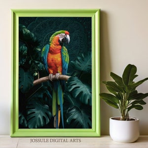 Tropical Parrot Wall Art, Maximalist Animal Wall Art, Tropical Parrot Print, Animal Maximalism Digital Art, Parrot Artwork Housewarming Gift