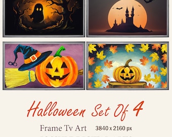 Halloween Frame TV Art Set, Spooky Ghost, Pumpkin (Digital Download)