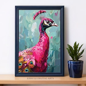 Colorful Peacock Wall Art Digital Print, Pink Peacock Animal Art Wall Decor, Vibrant Animal Prints, Pink Poster Printable, Girlfriend Gifts