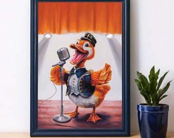 Lámina artística de pato cantante, póster animal maximalista (descarga digital)
