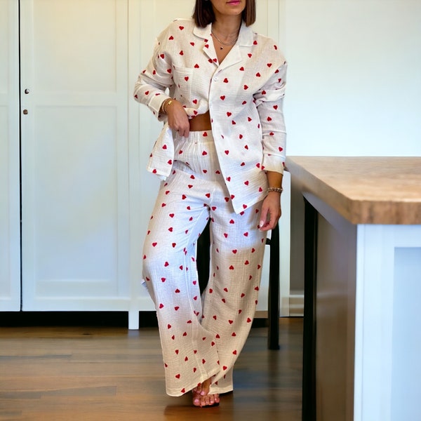 Sweetheart Love Printed Cotton Pajamas | Women's Soft & Comfortable Sleepwear Set | Cute Two-Piece Nightwear