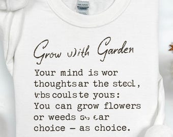 Grow With Garden PNG SVG Design, Mindset Growth Quote Sublimation File, Mental Wellness Graphic, Botanical Motivation