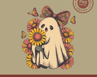 Cute Floral Ghost SVG PNG JPG Digital Download, Boho Halloween Shirt Design, Spooky Fall Cricut Sublimation File