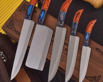 5-Piece Handmade Chef Knife Set with Leather Bag