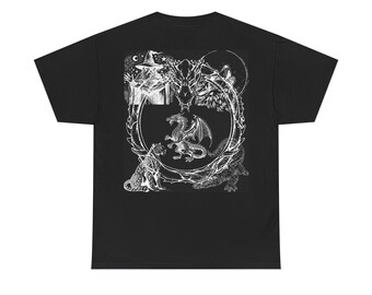 Mystisches Drachen-Grafik-T-Shirt, Unisex aus schwerer Baumwolle T-Shirt, Fantasy-Shirt, Geschenk für Anime-Fans, einzigartige Freizeitkleidung, Drachenliebhaber-Kleidung