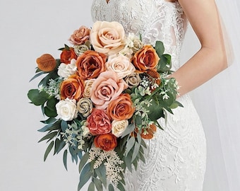 Bridal bouquet, Cascading bouquet, Orange bridal bouquet, Terracotta wedding bouquet, Wedding bouquet, Rustic bouquet