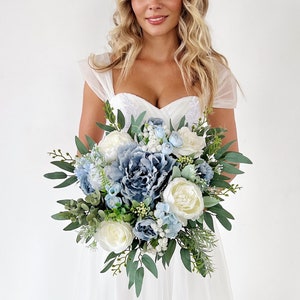 Wedding bouquet, Dusty blue bridal bouquet with peonies, blue wedding bouquet, dusty blue bridal bouquet