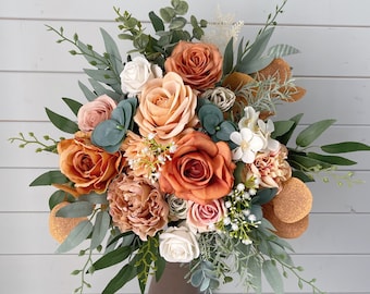 Bridal bouquet, Orange bridal bouquet, Terracotta wedding bouquet, Wedding bouquet, Rustic bridal bouquet