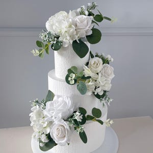 Set of 3 Wedding Cake Topper, Flower Cake Decoration, Cake Topper Flowers, White Cake Flowers, Rustic Wedding, Boho Wedding