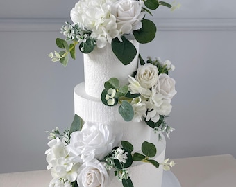 Set of 3 Wedding Cake Topper, Flower Cake Decoration, Cake Topper Flowers, White Cake Flowers, Rustic Wedding, Boho Wedding
