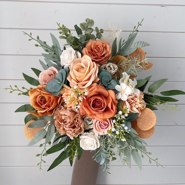 Bridal bouquet, Orange bridal bouquet, Terracotta wedding bouquet, Wedding bouquet, Rustic bridal bouquet