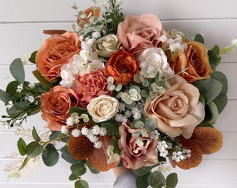 Terracotta wedding bouquet, Bridal bouquet, Orange bridal bouquet, Wedding bouquet, Rustic bridal bouquet