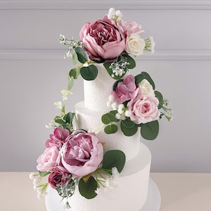Set of 3 Wedding Cake Topper, Floral Cake Decoration, Cake Topper Flowers, Dusty Pink Cake Flowers, Rustic Wedding, Boho Wedding