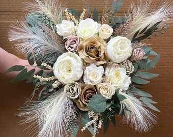 Boho wedding bouquet, boho bridal bouquet, pampas wedding bouquet, rust bridal bouquet, beige bridal bouquet