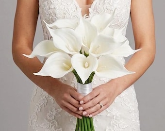 Calla lily Wedding Bouquet, Real Touch White Calla Lily Bridal Bouquet, Modern Minimalist Calla Lily Bouquet