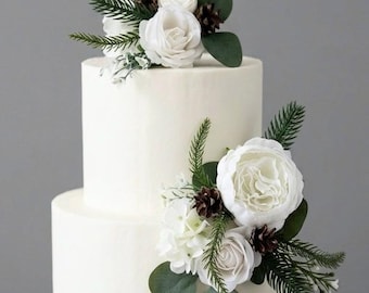 Winter Cake Decoration, Set of 2 Wedding Cake Topper, Christmas Cake Decoration, White Cake Topper Flowers, Winter Cake Flowers