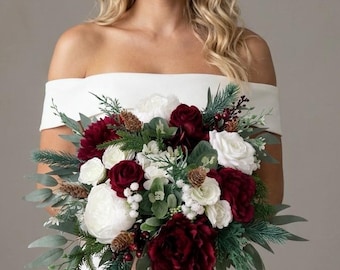 Wedding bouquet, Winter wedding bouquet, Burgundy Winter Wedding Bouquet, Christmas wedding bouquet