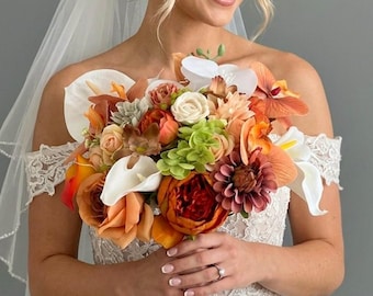 Modern Terracotta Calla Lily Bridal Bouquet, Tropical Wedding Flowers