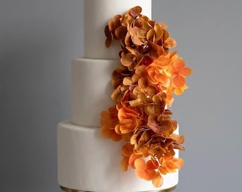 Hydrangea Cake Topper, Orange Terracotta Flower Cake Decoration, Fall Real touch Cake Topper Flowers, Cake Flowers