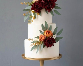 Set of 2 Terracotta Wedding Cake Topper, Flower Cake Decoration, Orange Cake Topper Flowers, Terracotta Cake Flowers, Fall Rustic Wedding
