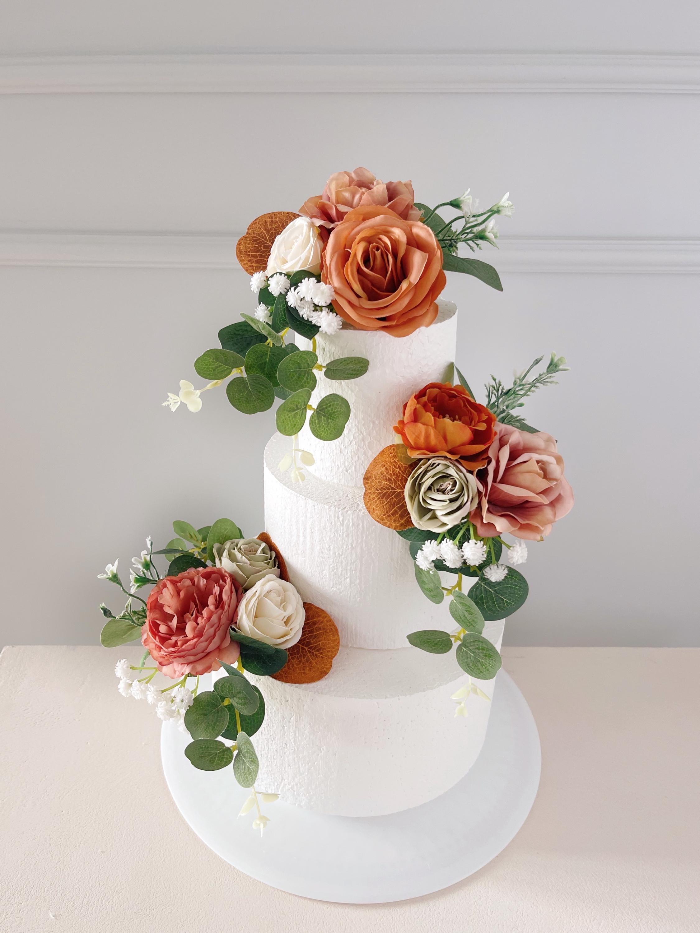 Set of 3 Wedding Cake Topper, Flower Cake Decoration, Orange Cake Topper Flowers, Terracotta Cake Flowers, Fall Rustic Wedding, Boho Wedding
