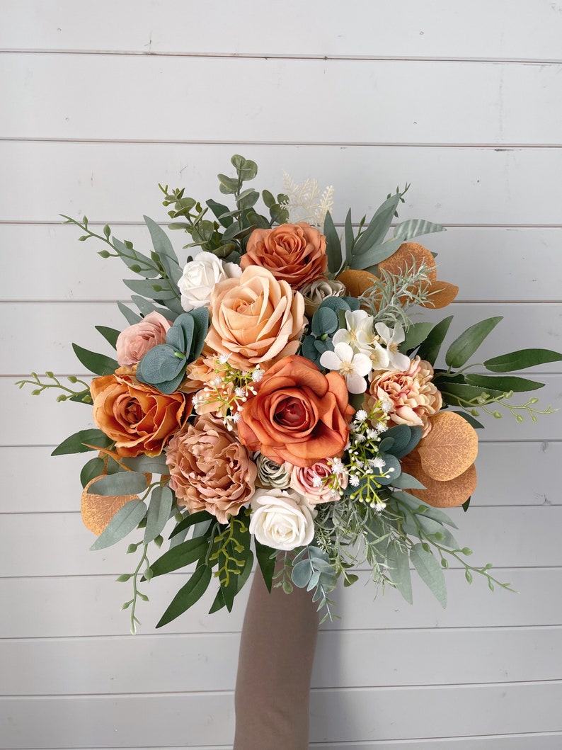 Bridal bouquet, Orange bridal bouquet, Terracotta wedding bouquet, Wedding bouquet, Rustic bridal bouquet 14" bouquet