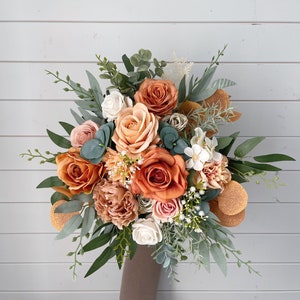 Bridal bouquet, Orange bridal bouquet, Terracotta wedding bouquet, Wedding bouquet, Rustic bridal bouquet image 5