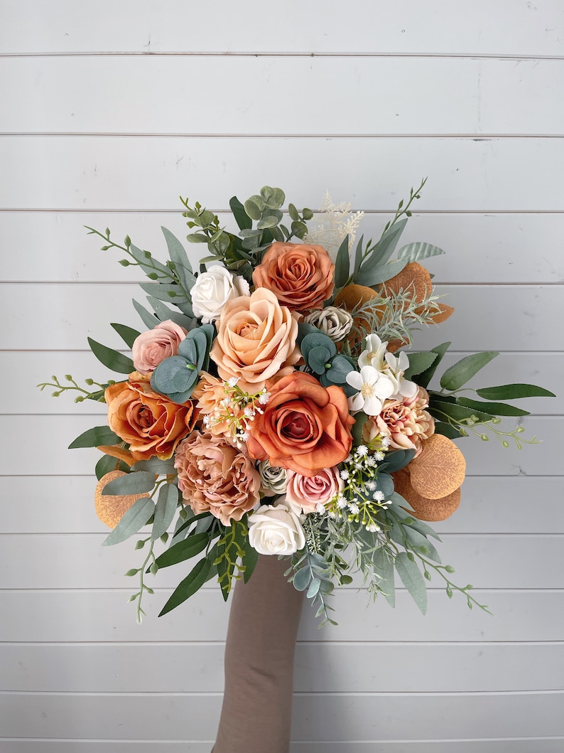 Bridal bouquet, Orange bridal bouquet, Terracotta wedding bouquet, Wedding bouquet, Rustic bridal bouquet image 5