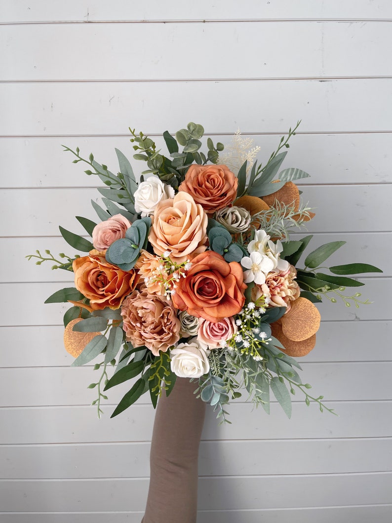 Bridal bouquet, Orange bridal bouquet, Terracotta wedding bouquet, Wedding bouquet, Rustic bridal bouquet image 8