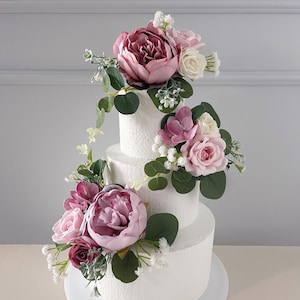 Set of 3 Wedding Cake Topper, Floral Cake Decoration, Cake Topper Flowers, Dusty Pink Cake Flowers, Rustic Wedding, Boho Wedding