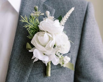 White wedding boutonniere, Pocket boutonniere, White boutonniere, Groom boutonniere, boutonniere for men