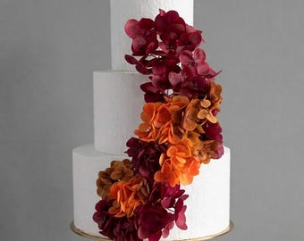 Hydrangea Cake Topper, Orange Terracotta Flower Cake Decoration, Fall Real touch Cake Topper Flowers, Burgundy  Cake Flowers