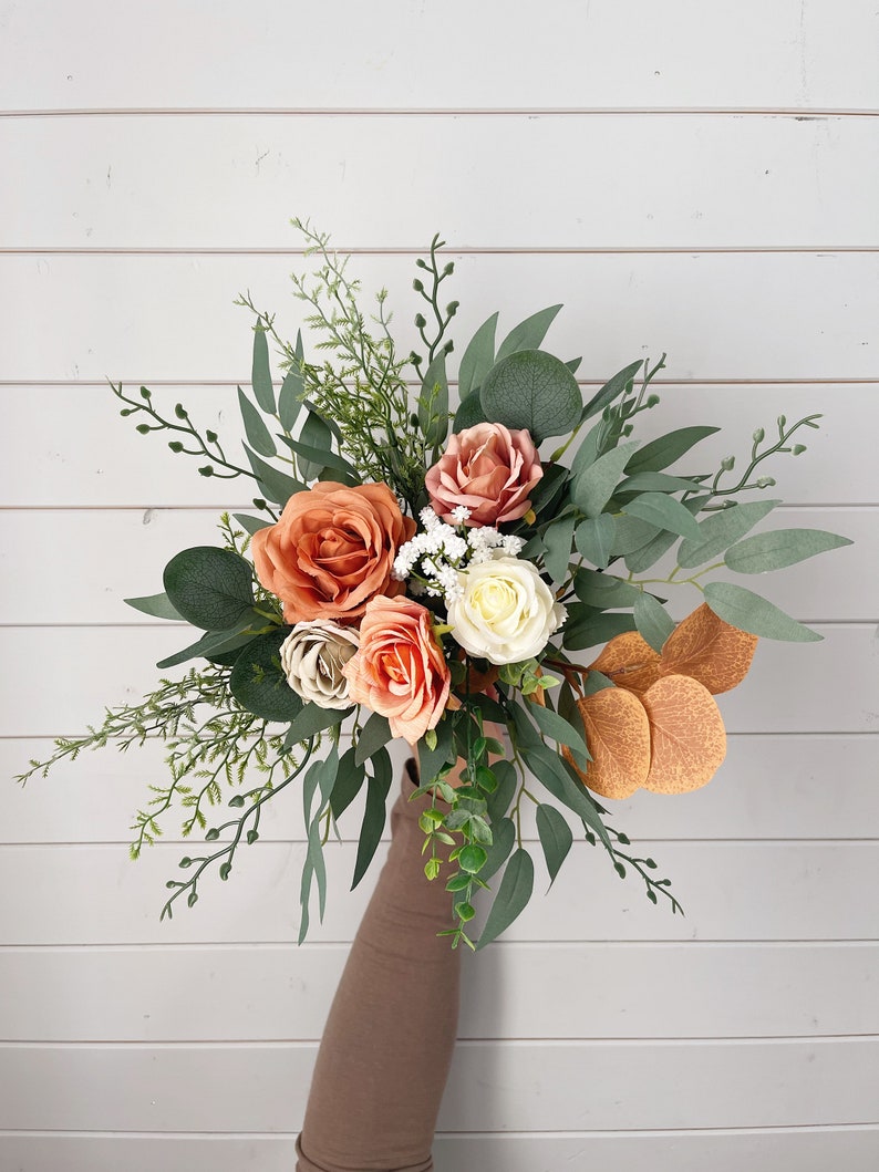 Bridal bouquet, Orange bridal bouquet, Terracotta wedding bouquet, Wedding bouquet, Rustic bridal bouquet 8" bouquet