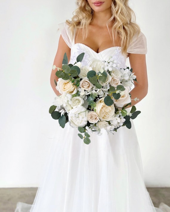 Wedding Bouquet, Champagne Bridal Bouquet, Boho Wedding Bouquet, Ivory Bridal Bouquet