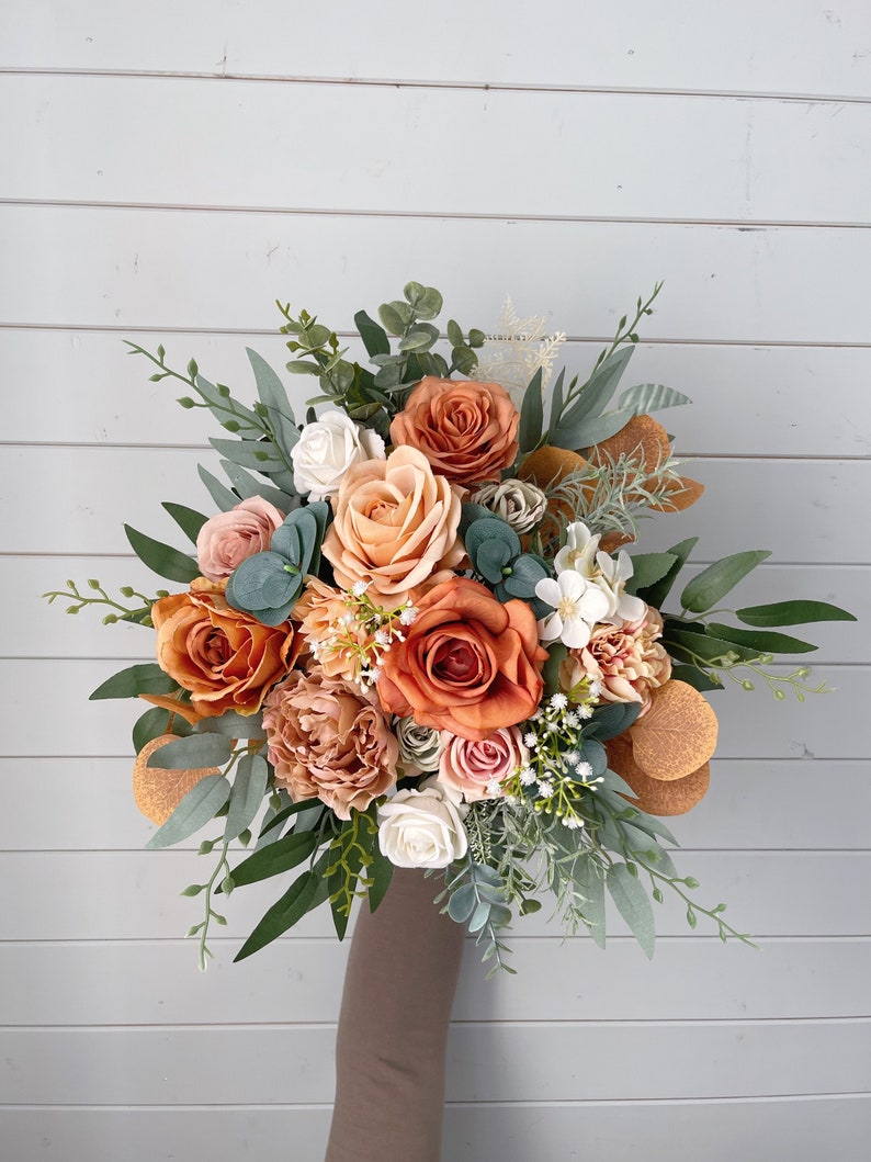 Bridal bouquet, Orange bridal bouquet, Terracotta wedding bouquet, Wedding bouquet, Rustic bridal bouquet image 1