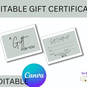 Gift Card Template Printable and Editable - Gift Certificate for Women - Gift Voucher Template Printable - Gift Voucher Etsy -Small Business