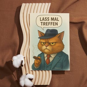 Mafiakatze Postkarte | Lustige Grußkarte zum Verschicken | 400g/m | Optional handgeschrieben | Retro Katze mit Zigarre
