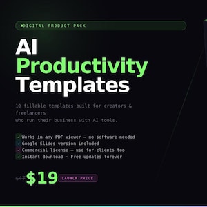 Sjabloonpakket AI-productiviteit | 10 invulbare pdf-sjablonen voor makers en freelancers die AI-tools gebruiken