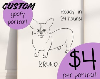 Custom Pet Portrait Line Art: Funny Dog or Cat Drawing