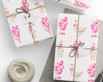 Pink Silly Goose First Birthday Wrapping Paper, Baby Girl 1st Birthday Gift Wrap