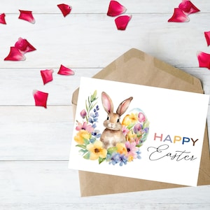 Happy Easter Printable Card DIGITAL DOWNLOAD Printable Easter Bunny Card, Watercolor Easter Greeting Card With Printable Envelope image 7