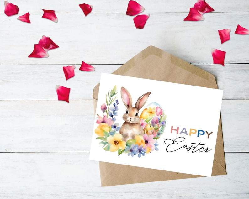 Happy Easter Printable Card DIGITAL DOWNLOAD Printable Easter Bunny Card, Watercolor Easter Greeting Card With Printable Envelope image 7