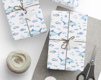Fish Wrapping Paper Roll, Ocean Theme Gift Wrap, Birthday Gift Packaging