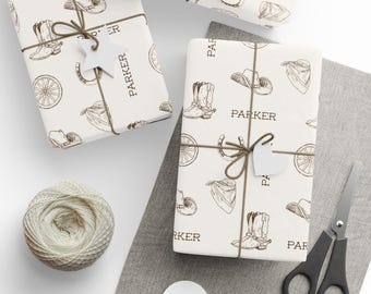 Personalized Cowboy Wrapping Paper, Western Theme Birthday Boy Gift Wrap, Custom Rodeo Gift Packaging, Little Cowboy on the Way Gift Wrap