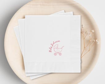 Custom Baby Pram Napkins, Personalized Boy Baby Shower Party Decor, Custom Baby Girl Napkins, Newborn Holiday Event Tableware Supplies