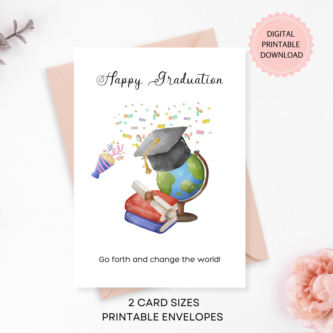 Printable Happy Graduation Card, Digital Download, Watercolor Card ...