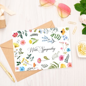 Afdrukbare condoleancekaart wilde bloemen, condoleance bloemenkaart, digitale DOWNLOAD, ondersteuningskaart Tiny Wildflowers met afdrukbare enveloppen
