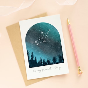 Jungfrau Sternbild Sternzeichen Geburtstagskarte, digitaler Download, Aquarell Astrologie August-September Karte mit Bonus druckbare Umschläge